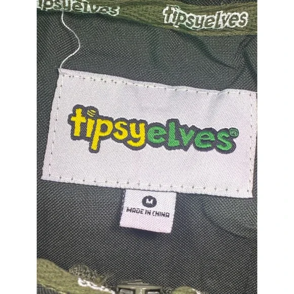 Tipsy Elves Mens Flight Suit Jumpsuit Olive Green Pilot Costume USA Patches M - Picture 5 of 12